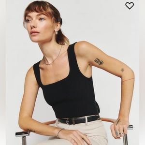 Reformation Julia Ribbed Sweater Tank - Black - Small - Square Neck